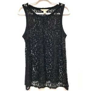 Banana Republic Heritage Collection Sheer Lace Sleeveless Blouse Medium Black